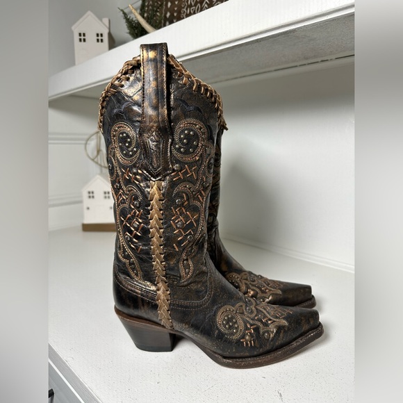 **SOLD**Corral Women’s 6.5M Western Cowboy Boots Distressed Leather Braided - Picture 5 of 9